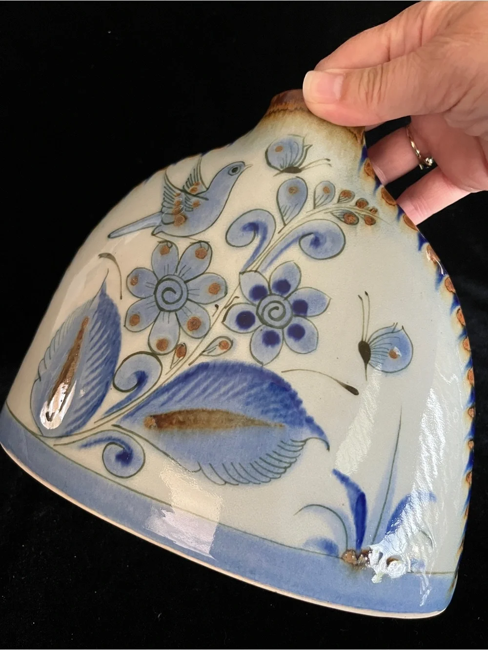 Ken Edwards El Palomar Tonala Mexico Pottery Bird Flower WIDE Pillow VASE